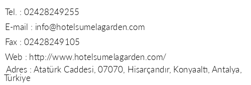Hotel Sumela Garden telefon numaralar, faks, e-mail, posta adresi ve iletiim bilgileri